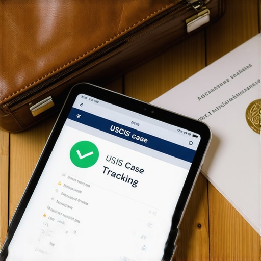Tablet mostrando aplicación de seguimiento de casos de USCIS para mantener el estatus legal bajo control