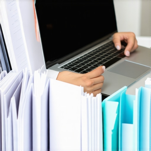 Persona organizando archivos digitales y físicos de un caso migratorio para evitar errores administrativos