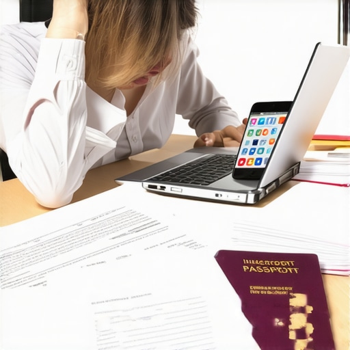 A person reviewing social media and legal papers for an immigration application.