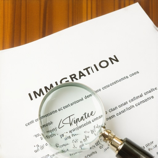 Documentos oficiales con lupa que simboliza la revisión minuciosa en procesos de inmigración