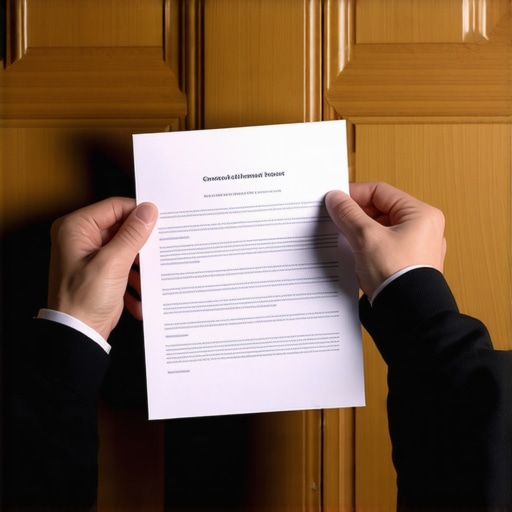 Verificación de orden judicial bajo la puerta Documento legal pasando por debajo de una puerta cerrada