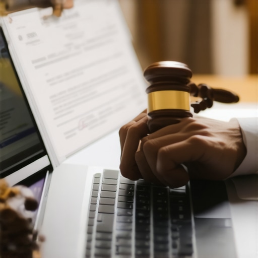 Verificación oficial de credenciales legales Persona verificando la licencia de un abogado de inmigración en una base de datos oficial